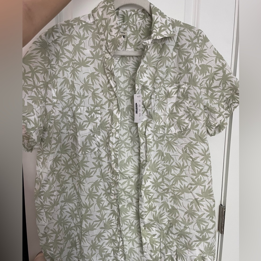 J. Crew Short-sleeve camp-collar shirt in slub cotton floral print green beach